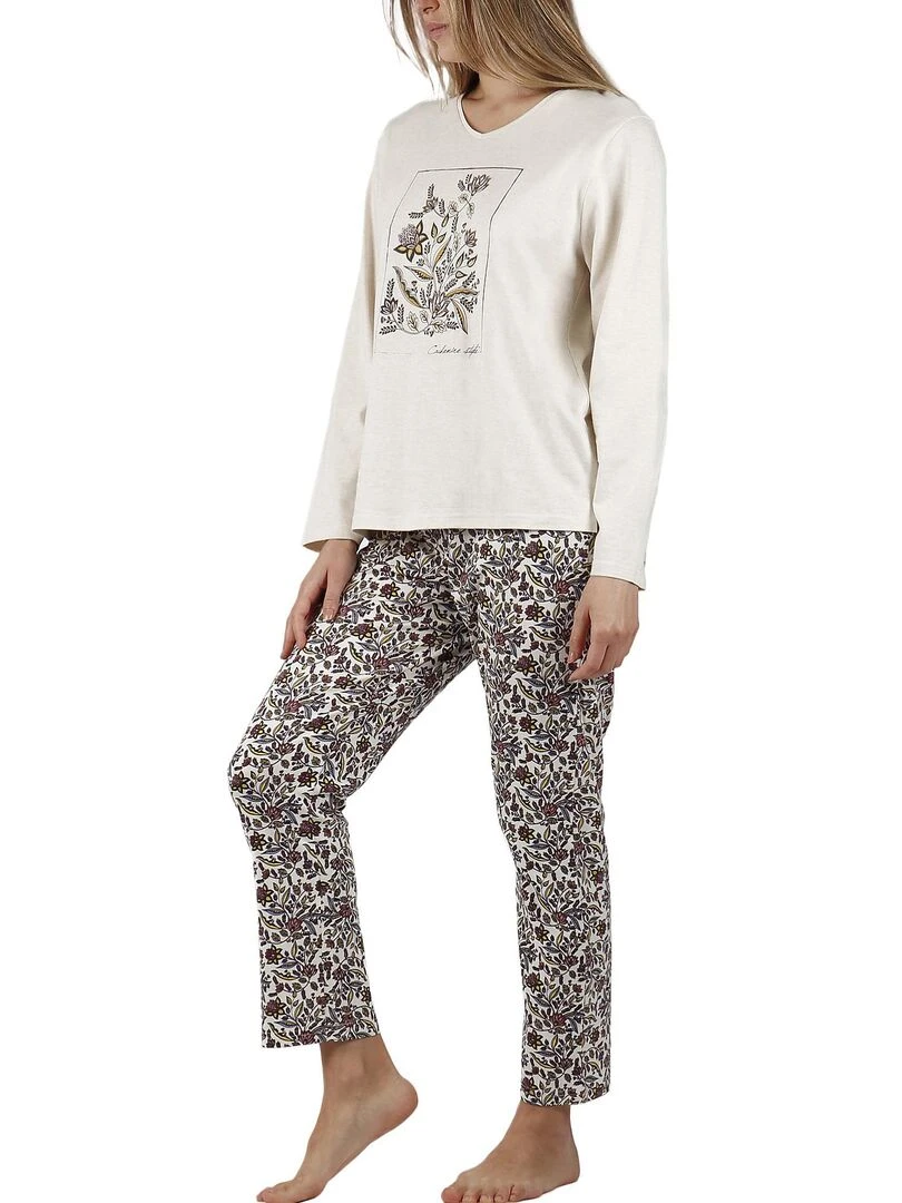 Pyjama pantalon top manches longues Cachemire Natura   Beige