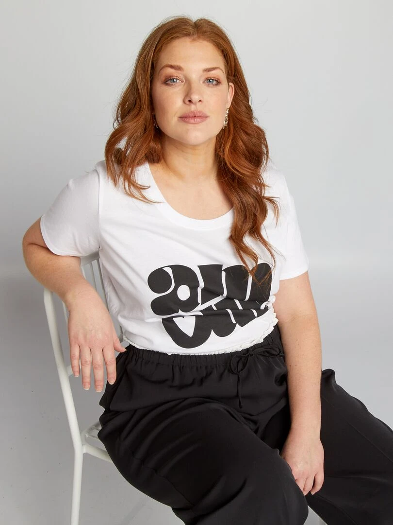 Tee shirt en coton avec imprimé   Blanc/noir