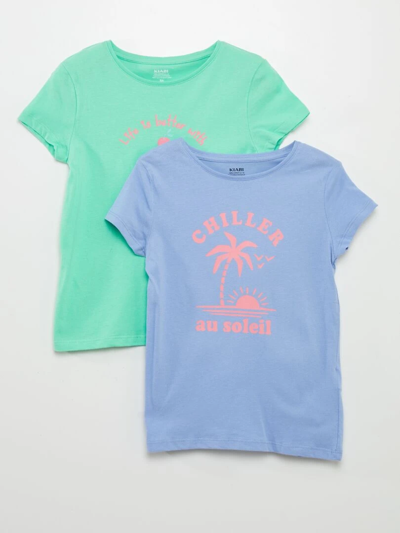 Lot de 2 tee shirts à message Bleu/vert
