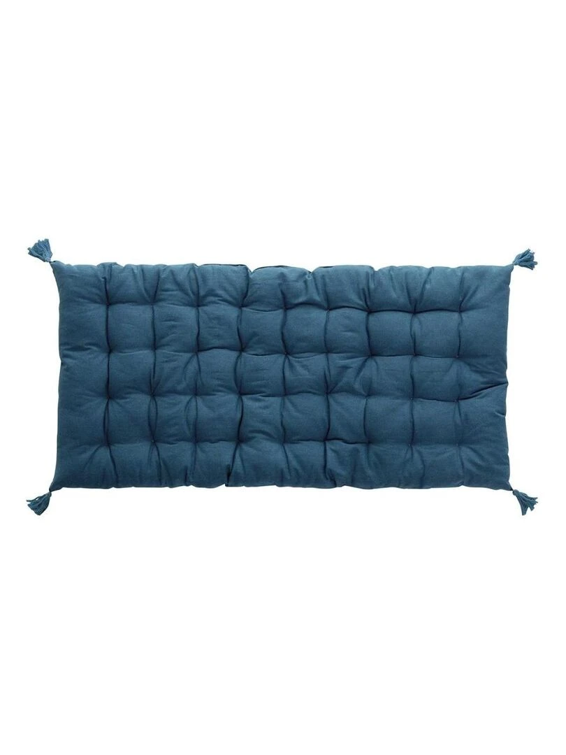 Matelas de sol 60x120 cm pompons uni Pacifique turquoise coton Bleu