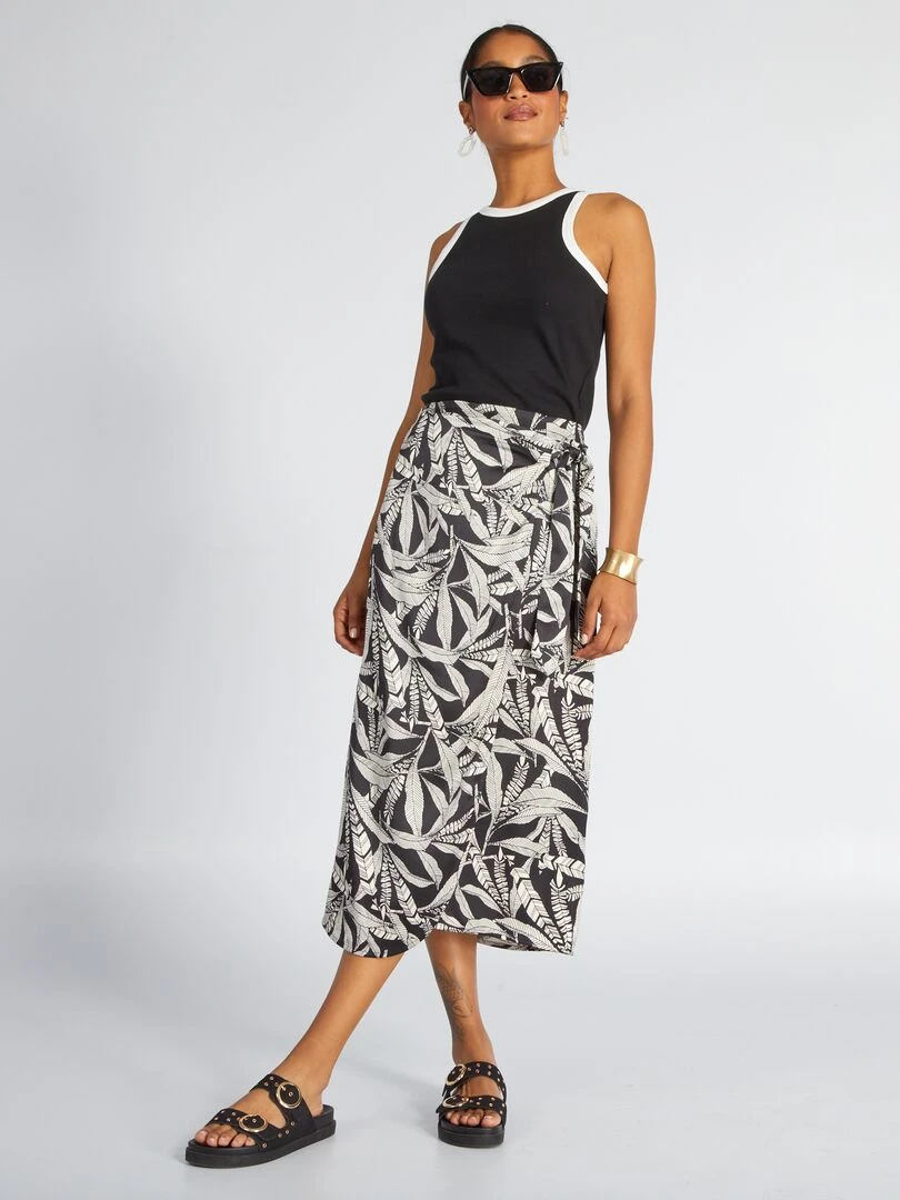 Jupe midi coupe portefeuille Noir