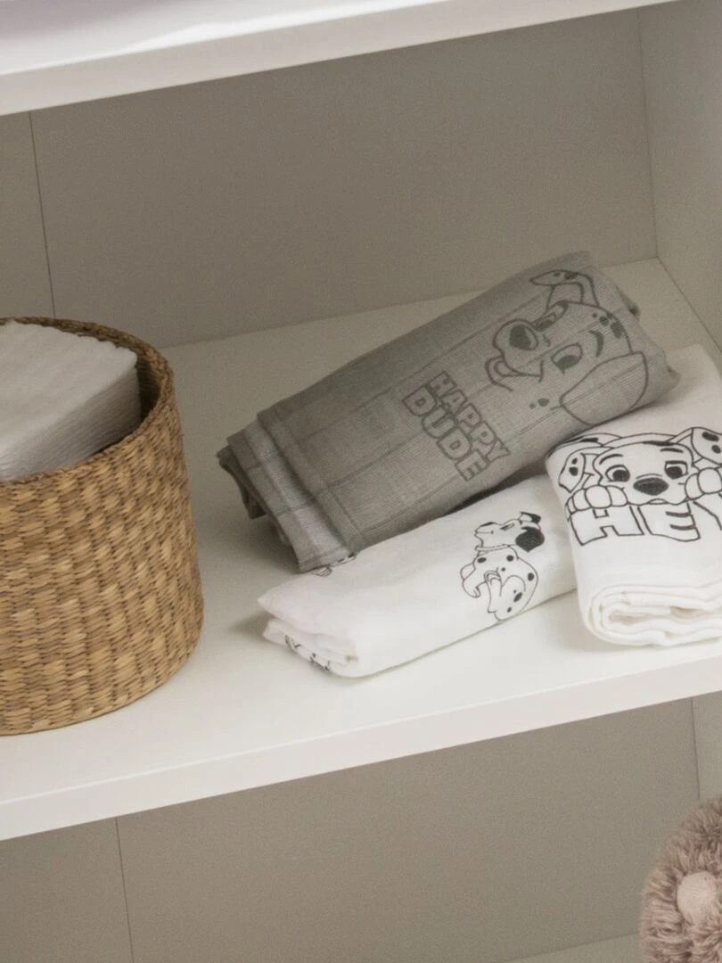 Lot de 3 langes 60x60 cm 101 Dalmatiens   Gris