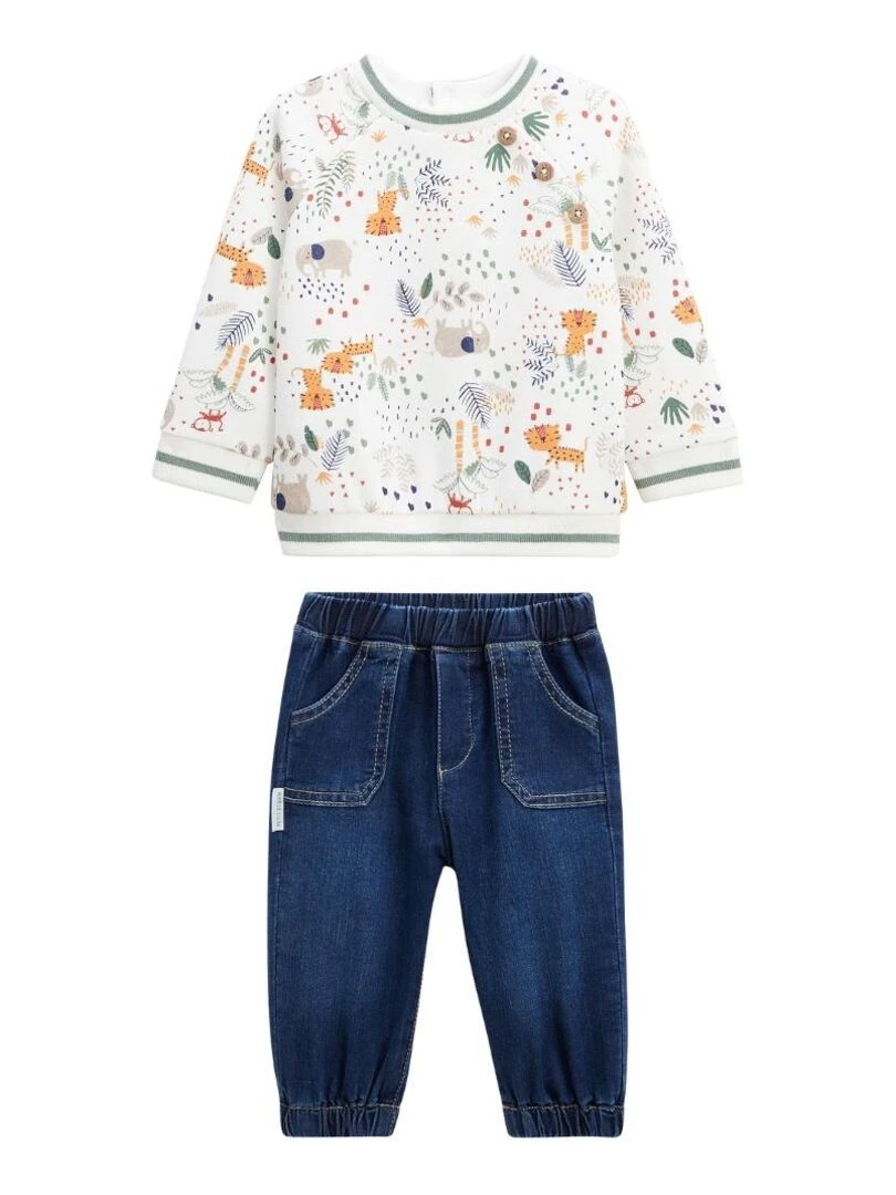 Ensemble bébé sweat en molleton et pantalon Savane Family Ecru