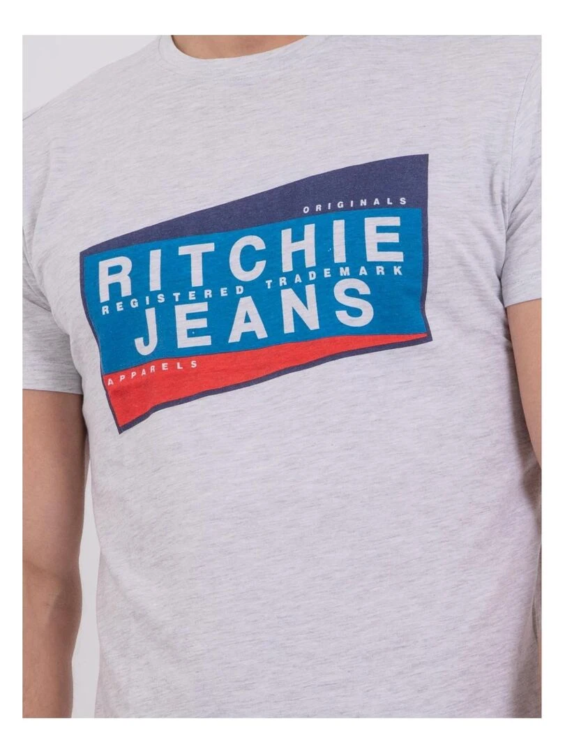 T shirt manches courtes col rond pur coton NOBLAKE   Gris