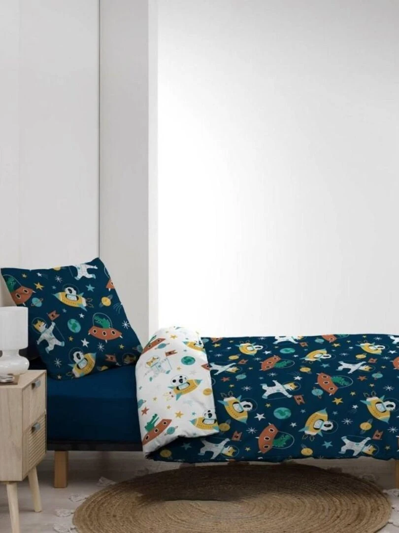 Housse de couette enfant 140x200 Cosmo + 1 taie microfibre   Bleu