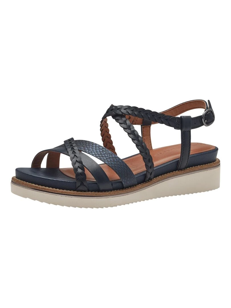 Sandale Plate Cuir Tamaris   Bleu