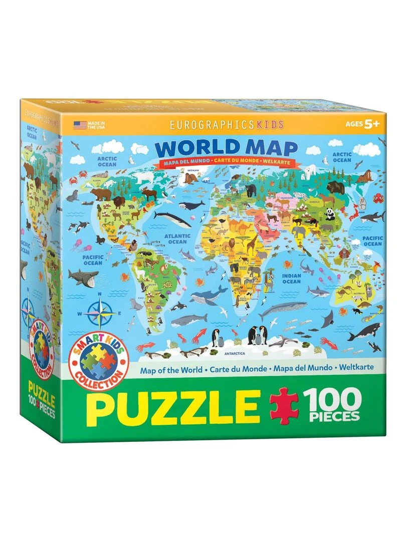 Puzzle 100 pièces : Carte illustrée du monde N/A