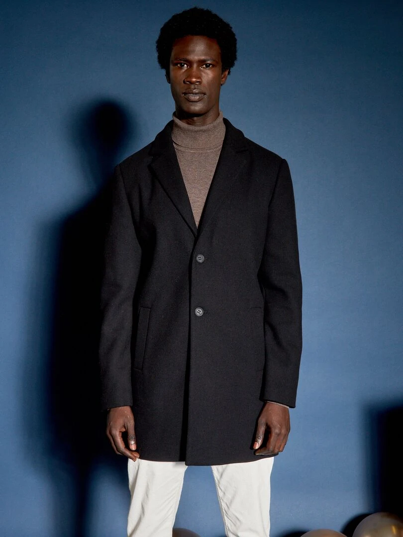 Manteau long avec ouverture boutonnée   noir