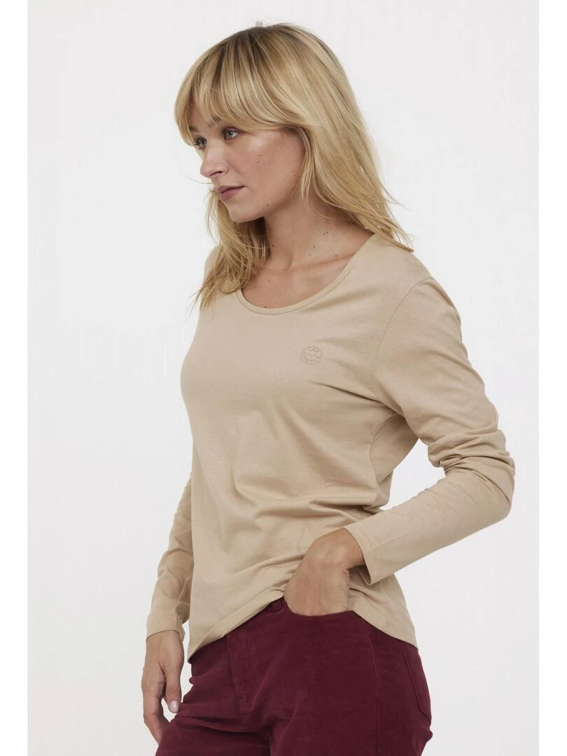 Lee Cooper   T Shirt manches longues coton slim AJILO   Beige argile