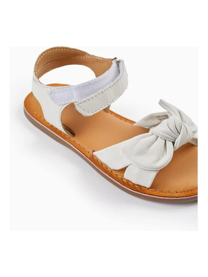 Sandales en cuir avec nœud pour fille  CÉRÉMONIE   Blanc