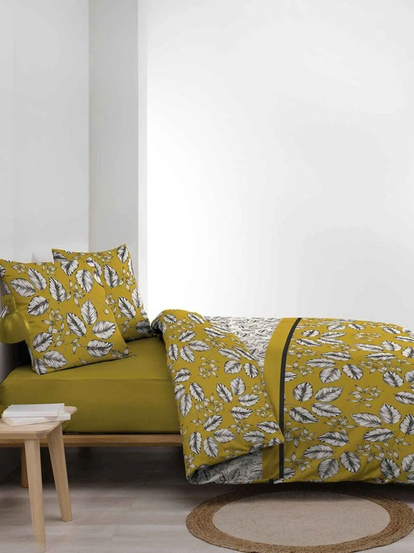 Housse de couette 260x240 + 2 taies Marjolaine ocre coton 52 fils   Jaune