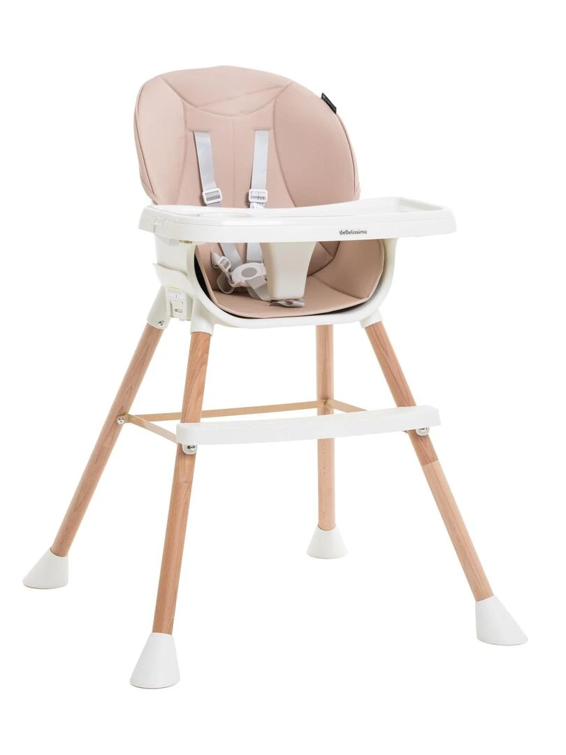 Chaise Haute Évolutive en Bois 3 en 1 – 6 mois jusqu’à 5 ans réhausseur rose Rose
