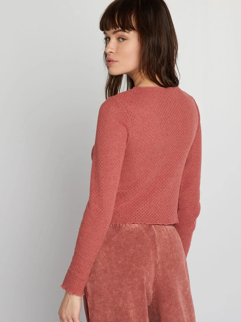 Tee shirt crop top ajouré   Rose brique