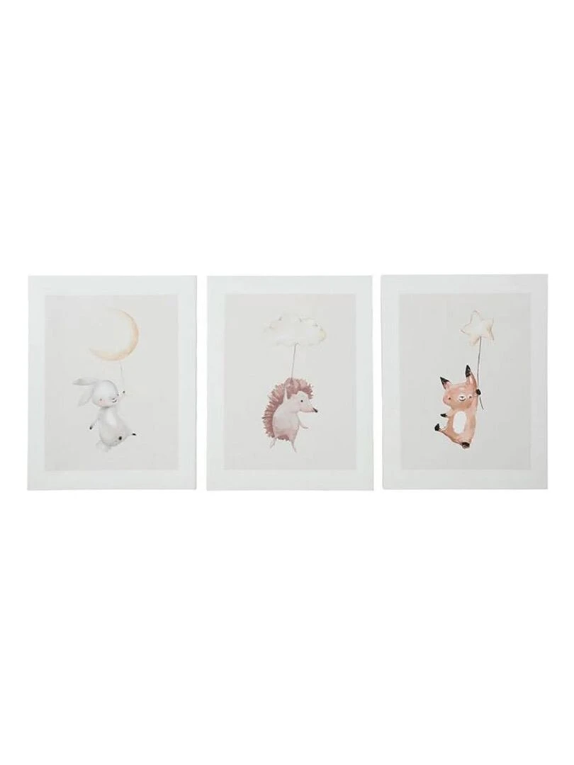 Lot de 3 tableaux toile Doudous 30x40 cm Blanc