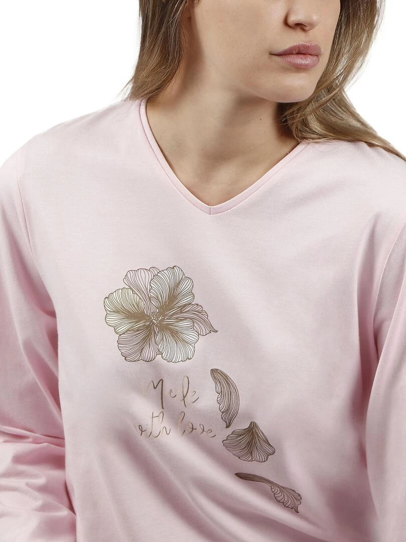 Pyjama pantalon top manches longues Made With Love   Rose