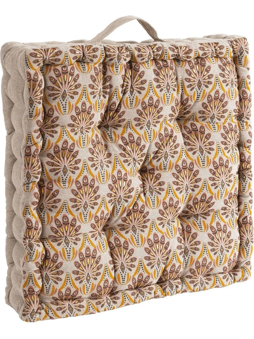 Coussin de sol en coton PEACOCK 'Deko&co' Blanc Marron