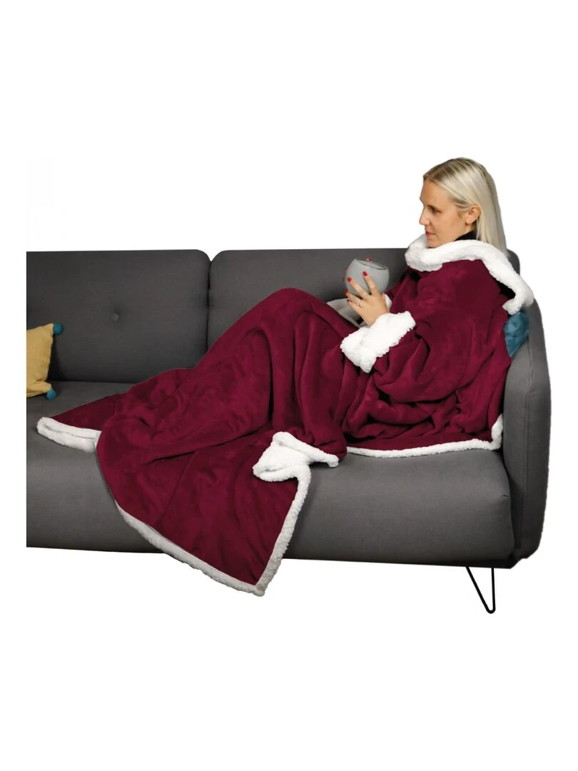 Couverture polaire plaid intégral avec manches et poche Sherpa et flanelle Vivezen Violet