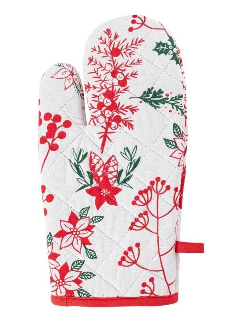 Gant et manique baies de Noël coton Blanc