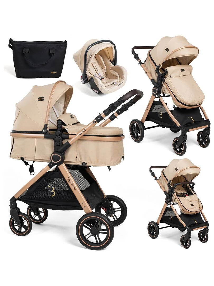 BEBELISSIMO Poussette combinée trio 3 en 1 siège auto 0m jusqu’à 22kg – Nicea beige Beige