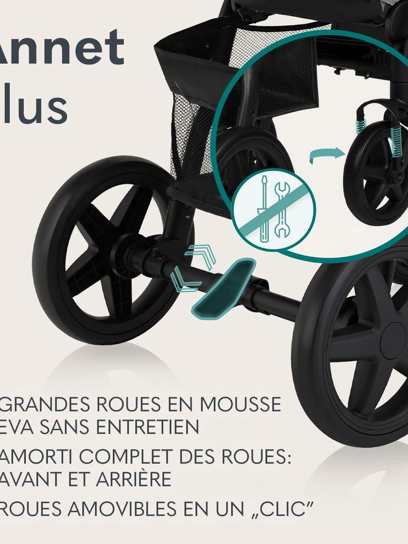 LIONELO Natt   Poussette bébé compacte   Jusqu'à 22 Kg   Légère & pliable   Noir   Noir