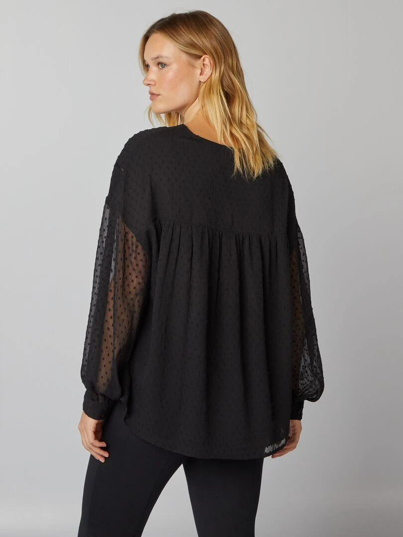 Blouse col V à plumetis   noir