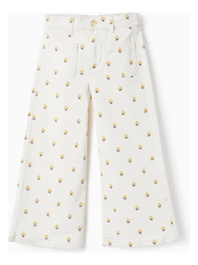 Pantalon En Sergé Avec Motif Pour Fille 'Wide Leg' Blanc