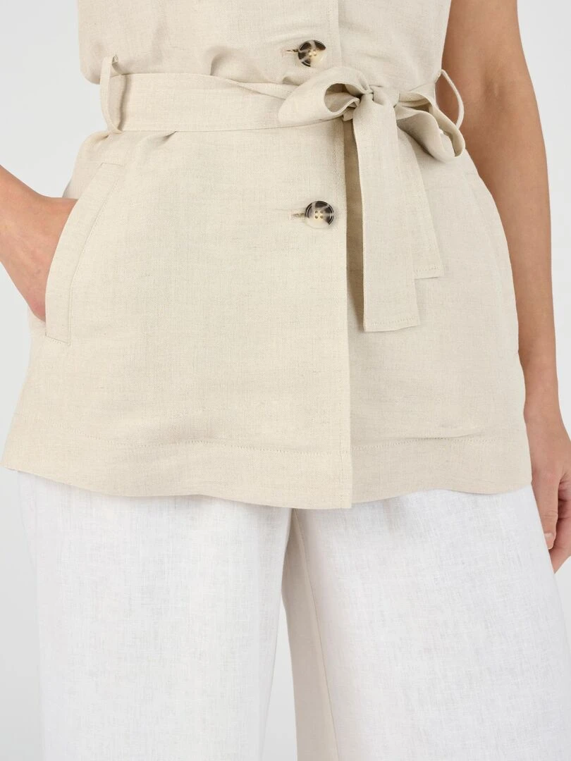 Veste saharienne mélange lin sans manches Damart Beige chiné