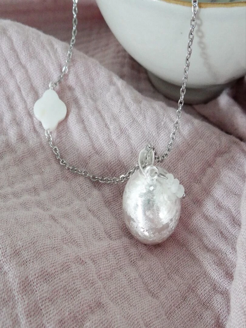 Bola Argent Trèfle Nacre Pierre de Lune   Argent