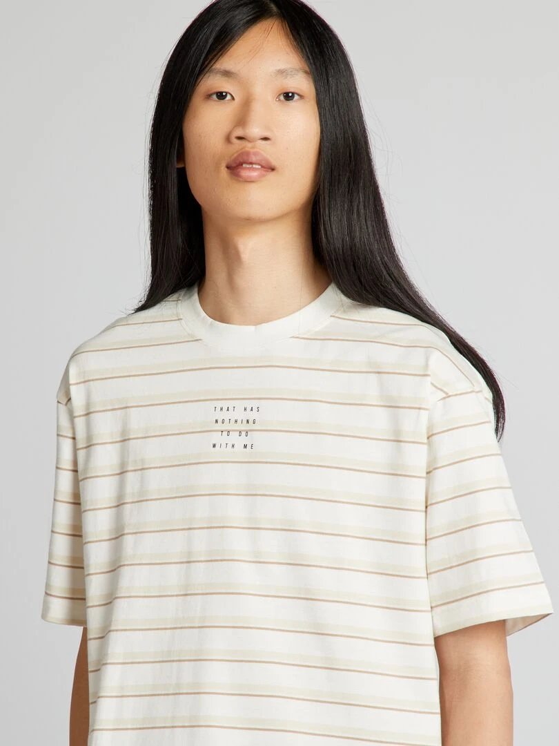 T shirt à rayures   Blanc/marron/beige