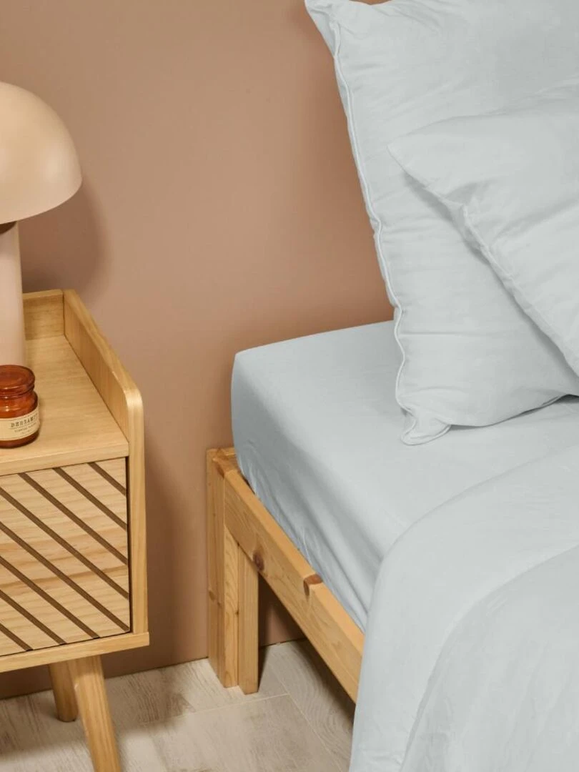 Bleu Câlin   Drap housse uni Percale de coton 80 fils/cm²   Gris clair