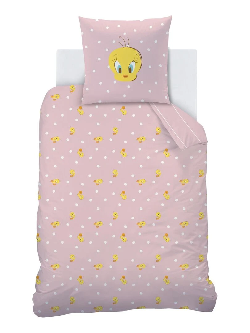 Parure de lit imprimée 100% coton  LOONEY TUNES TITI   Rose