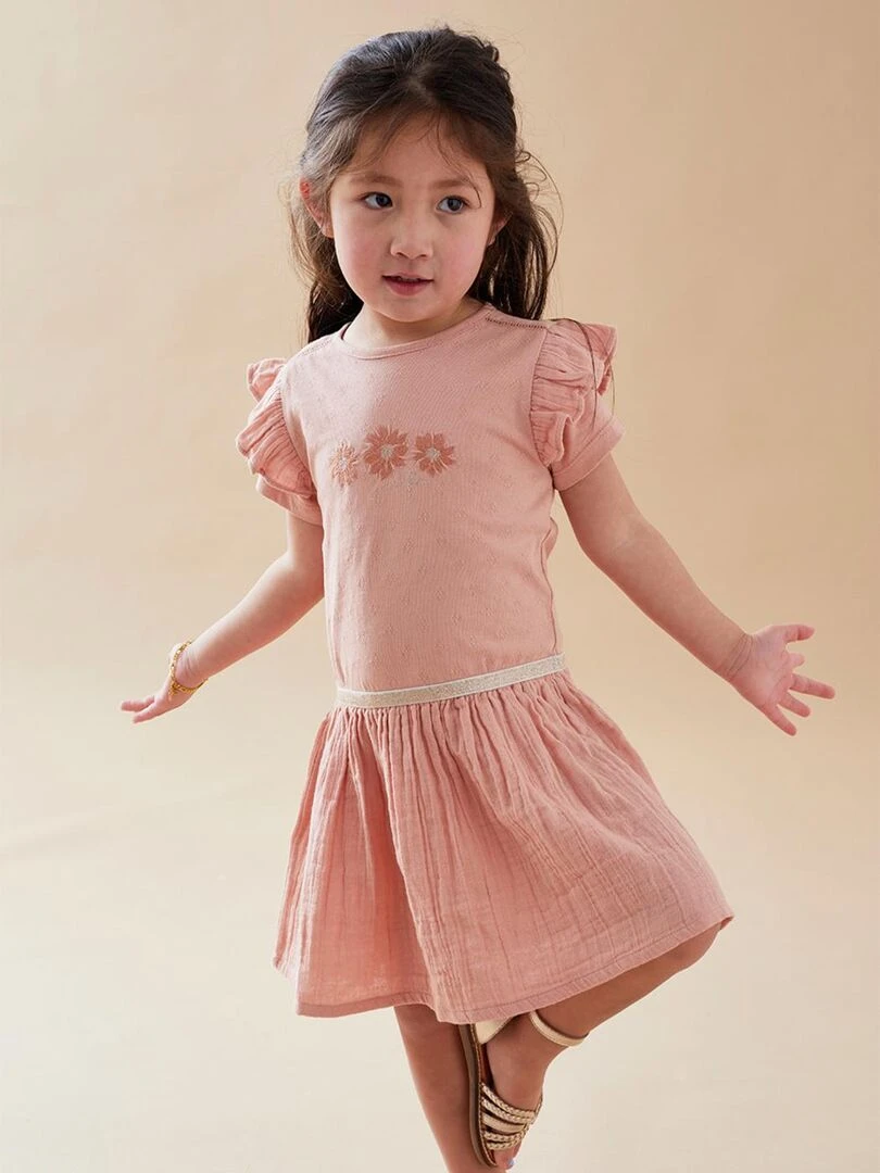 Robe bi matière à manches courtes clair Noukie's Rose