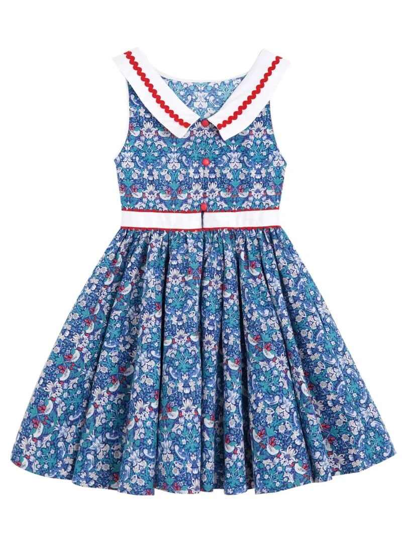 Robe Cérémonie Fille  Fleurie Bleu Rouge  Col Bat  HEPBURN   La Faute à Voltaire   Bleu