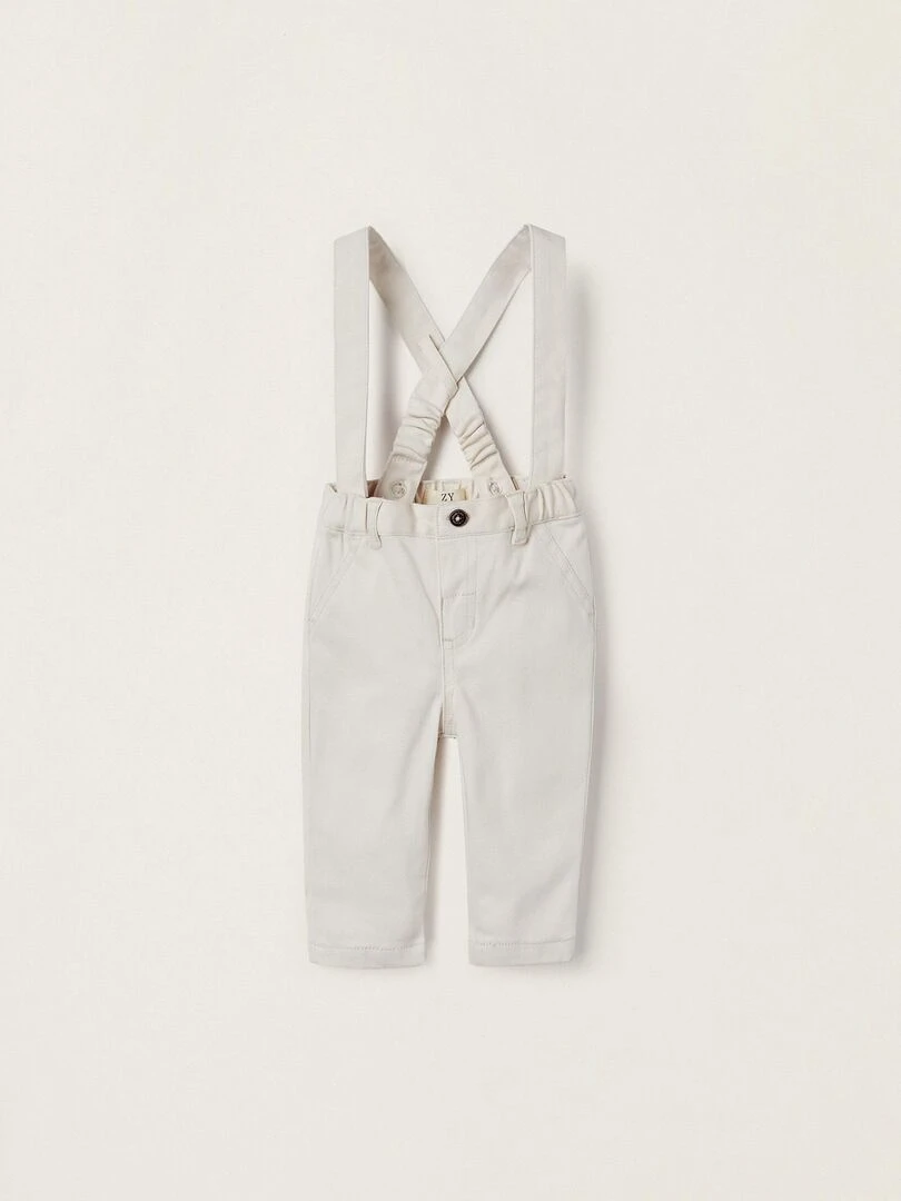 Pantalon Chino en Coton avec Bretelles Amovibles pour Nouveau Né ATLANTIC COMPANY Gris clair