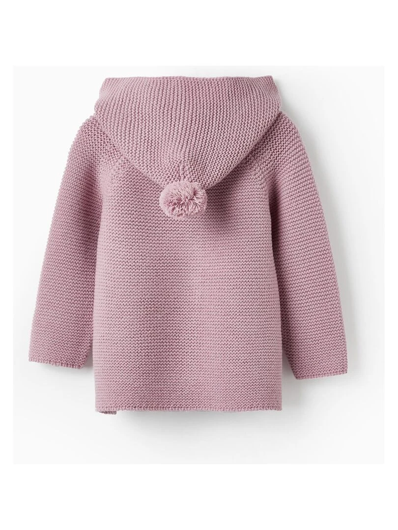 Manteau en Maille avec Capuche et Pompon pour Bébé Fille SICILIAN DAYS Rose foncé