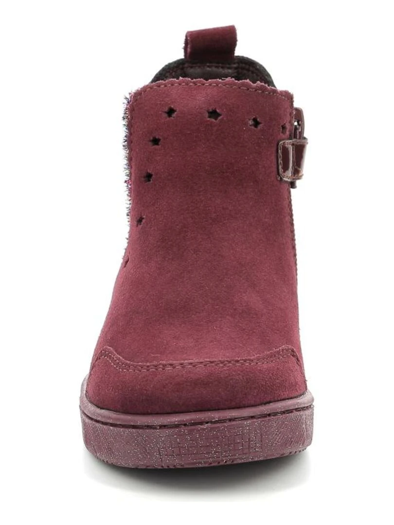 Chaussons cuir souple à franges corail   Rose