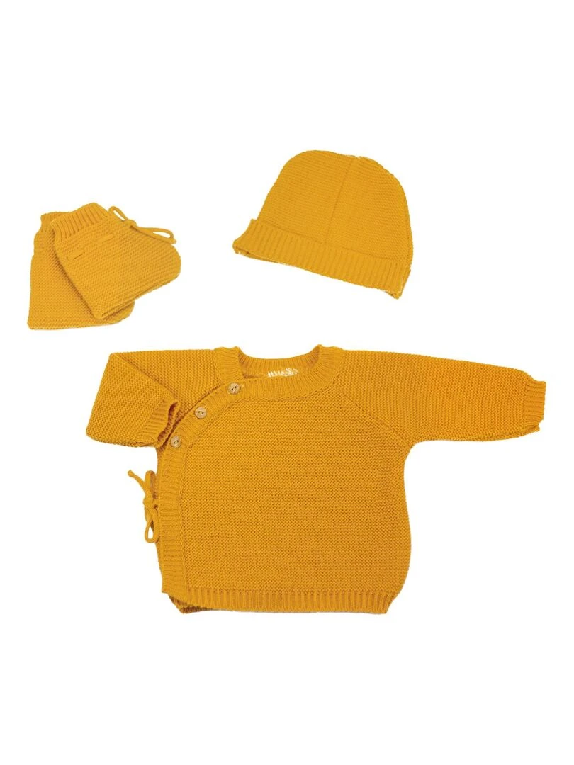 Kit naissance bébé en maille Moutarde