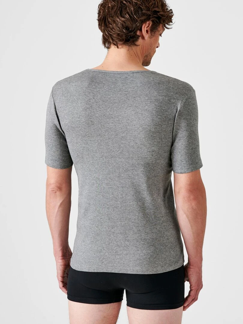 Lot de 2 t shirts col V  manches courtes  Essential pur coton peigné   Damart   Gris chiné