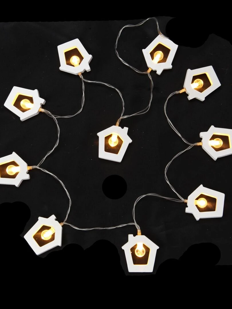 Guirlande lumineuse interieure 8 maisons en bois a Led Blanc