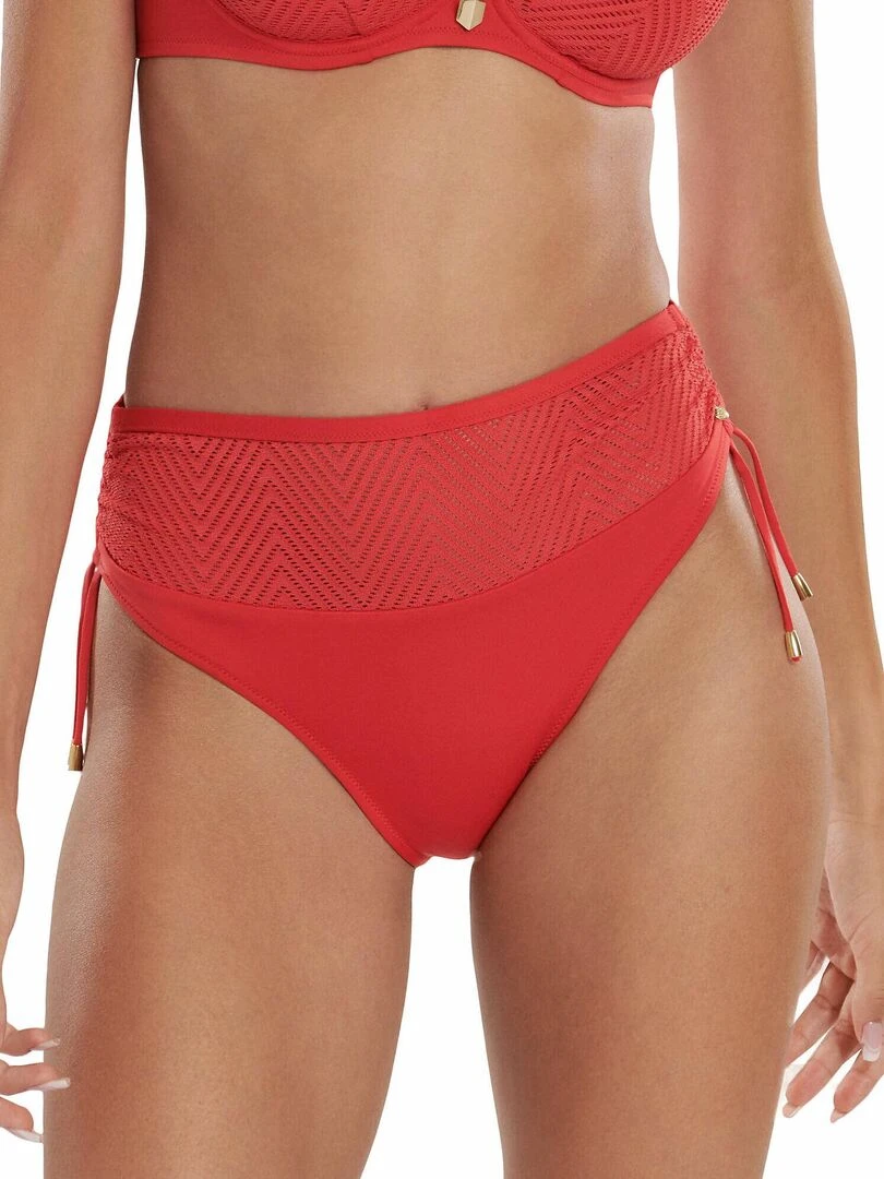 Bas maillot slip de bain taille haute côtés réglables Santorini Rouge