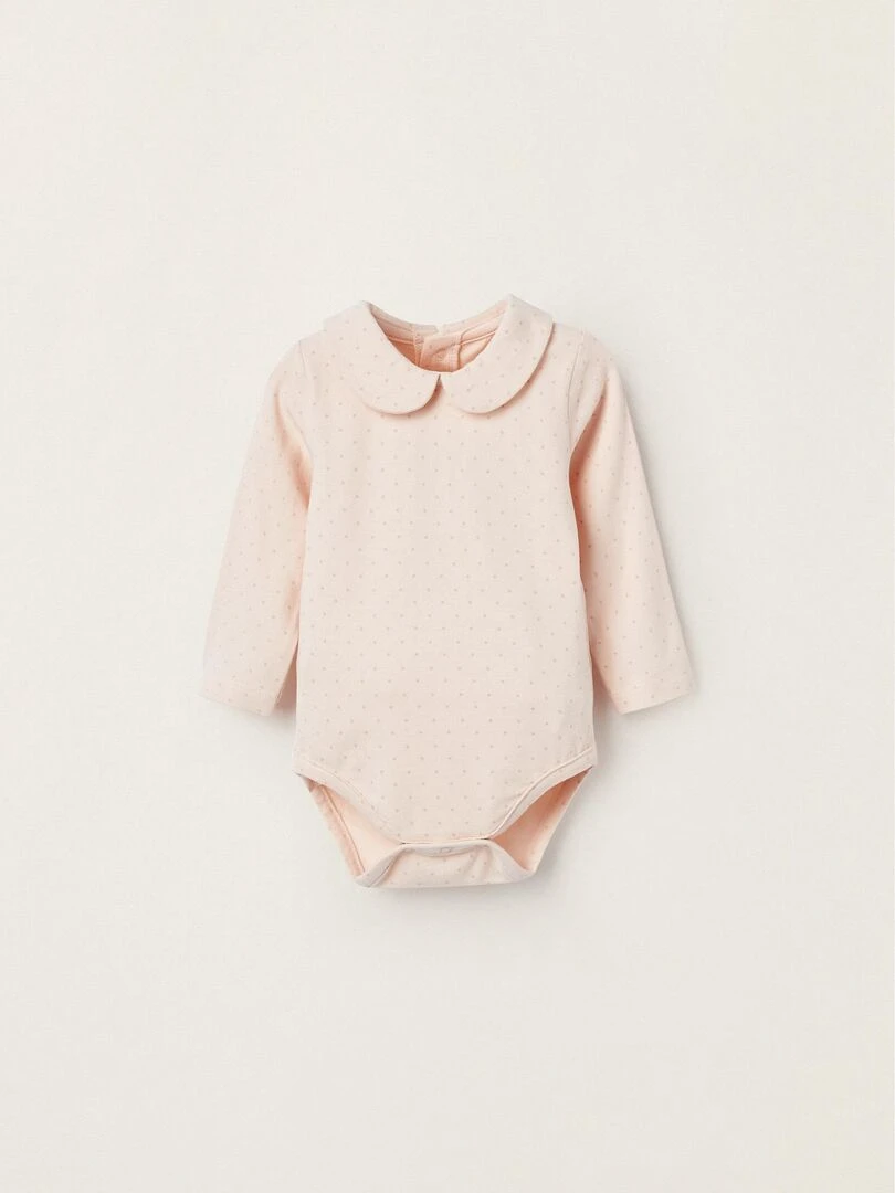 Body à pois en jersey de coton pour nouveau né manches longues ATLANTIC COMPANY Rose clair