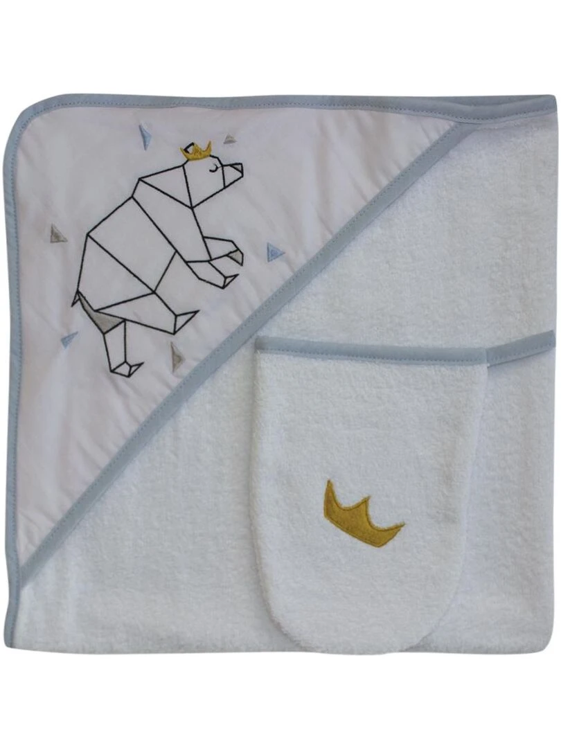 Sortie de bain + Gant "OURS" LES CHATOUNETS Bleu