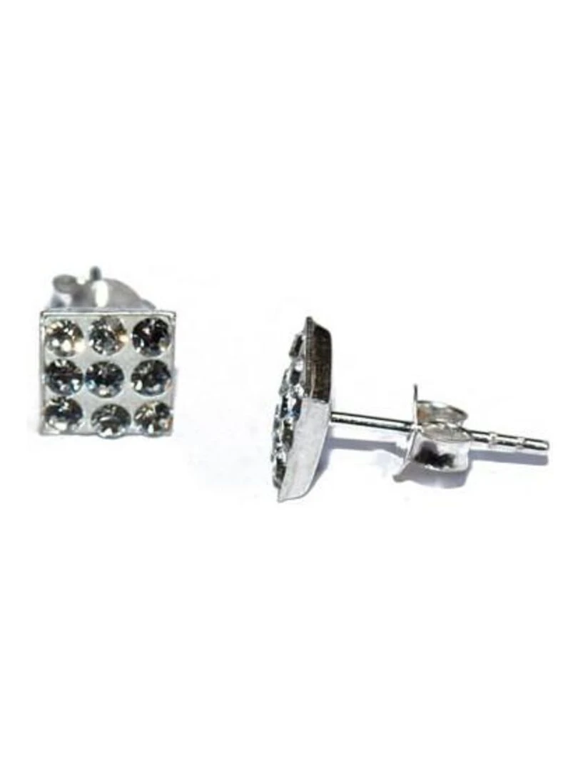 Boucles d'oreilles strass et argent forme carrée Bijoucolor Blanc