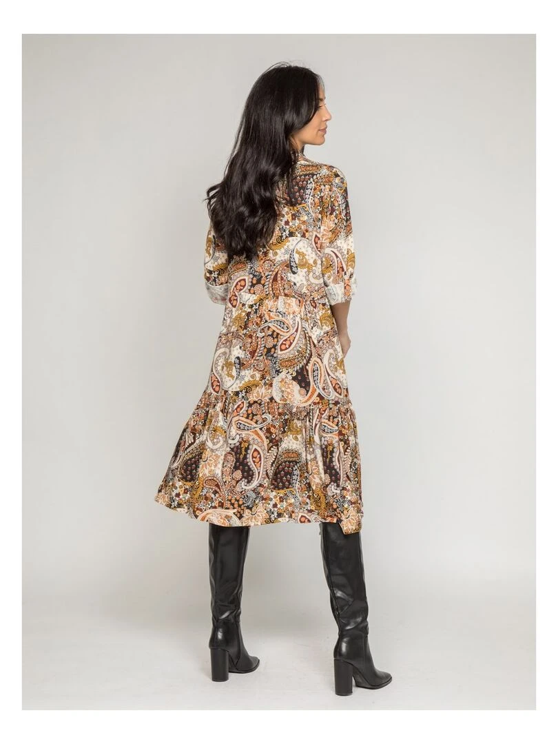 Robe mi longue motifs ILINE Beige