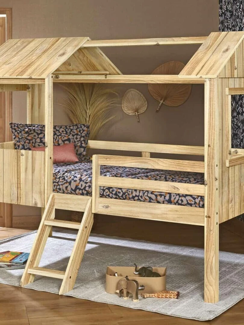 Lit cabane avec matelas Lao   AKITEN RETAIL   Marron