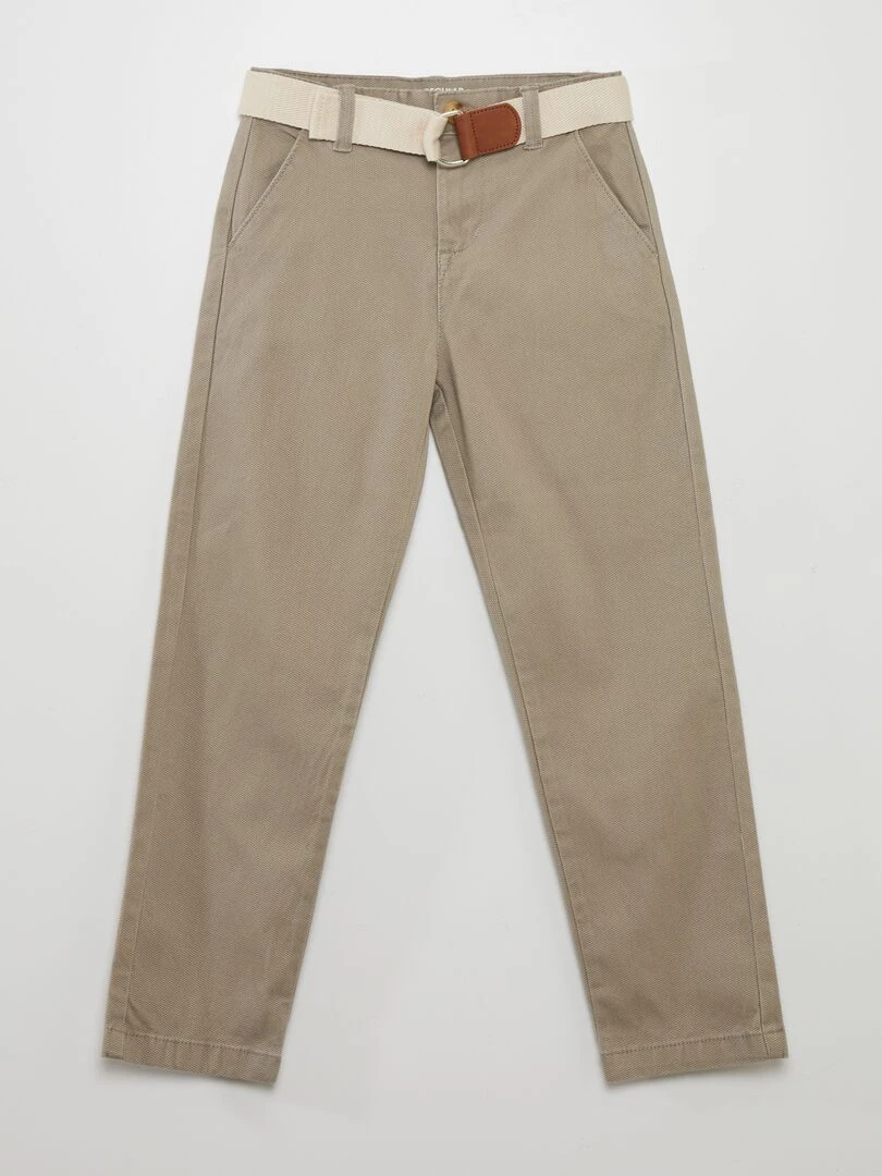 Pantalon chino en twill + ceinture Gris
