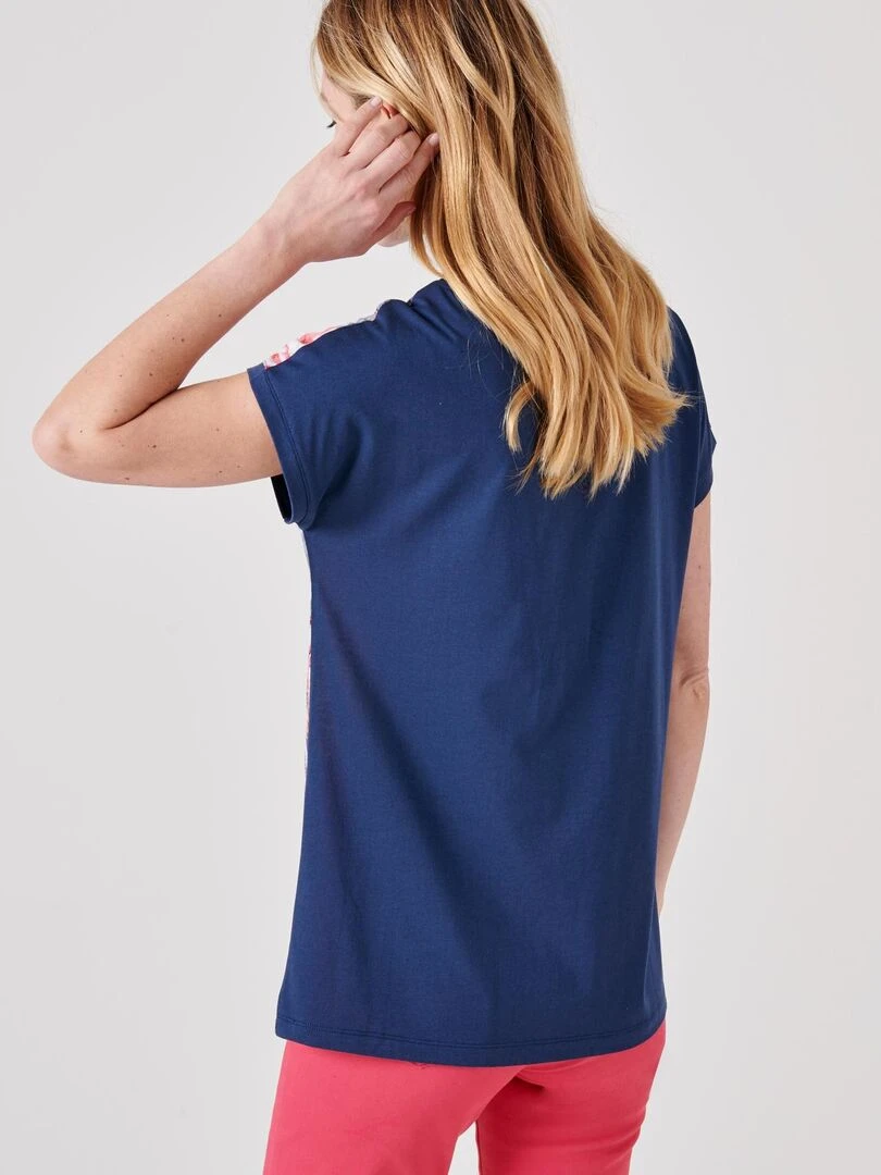 Tee shirt uni et imprimé à sequins   Damart   Rose