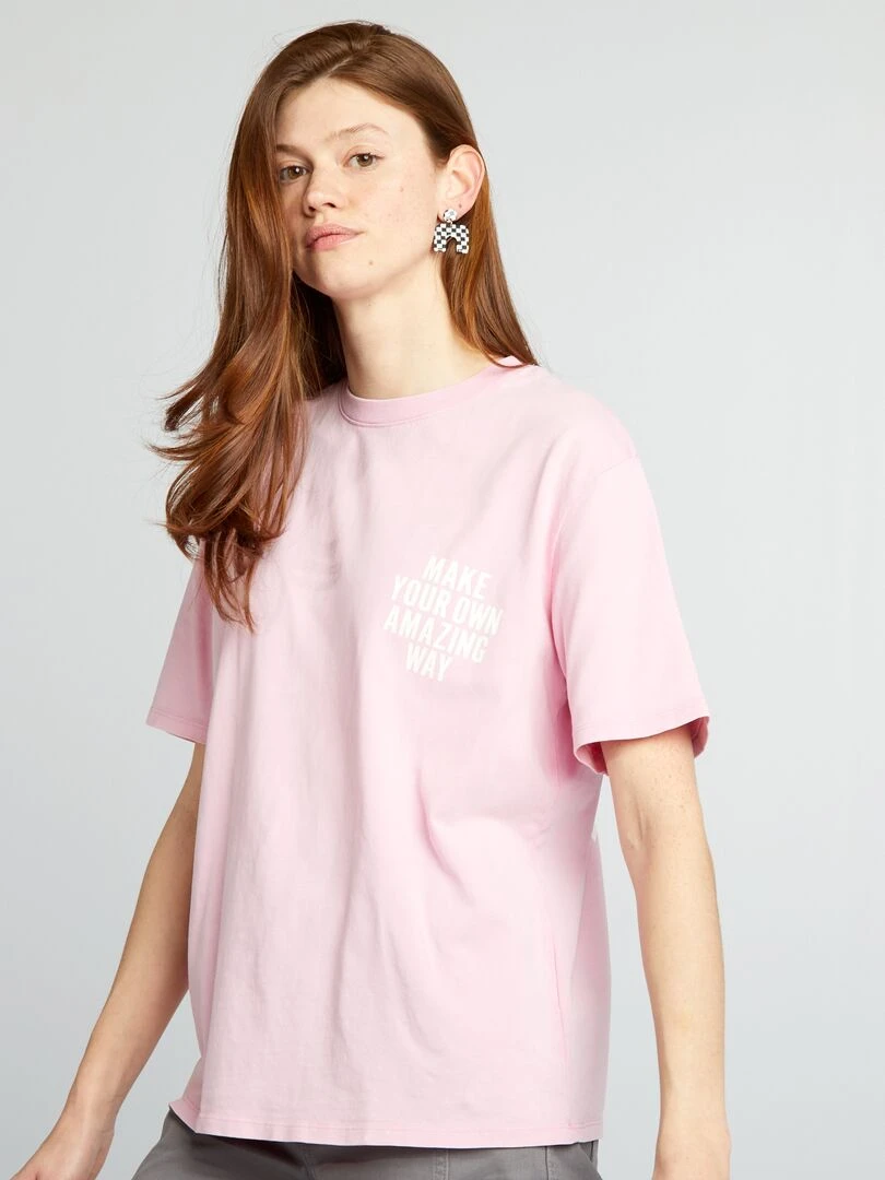 T shirt ample imprimé   Rose