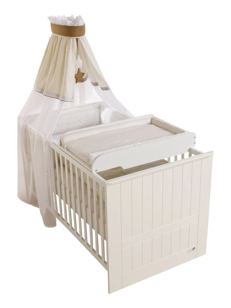 ROBA Plan À Langer + Matelas "Vichy Beige" À Mettre Sur Le Dessus Des Lits De Bébé Blanc