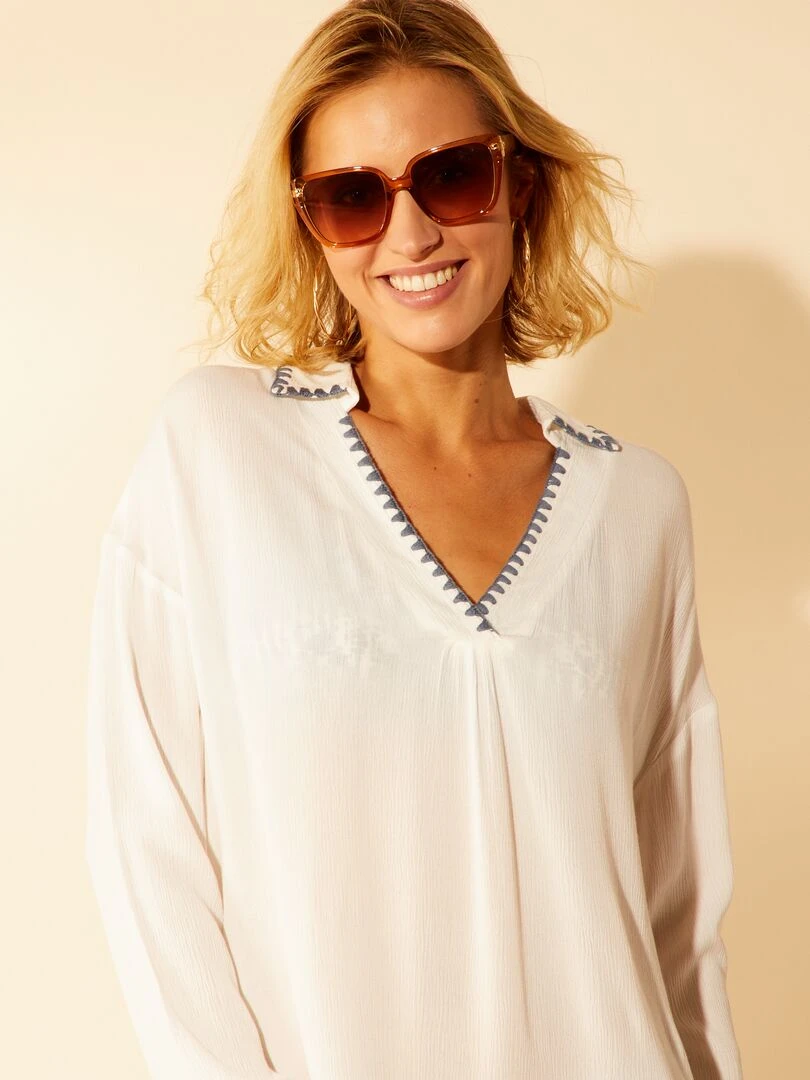 Chemise de plage mi longue   blanc